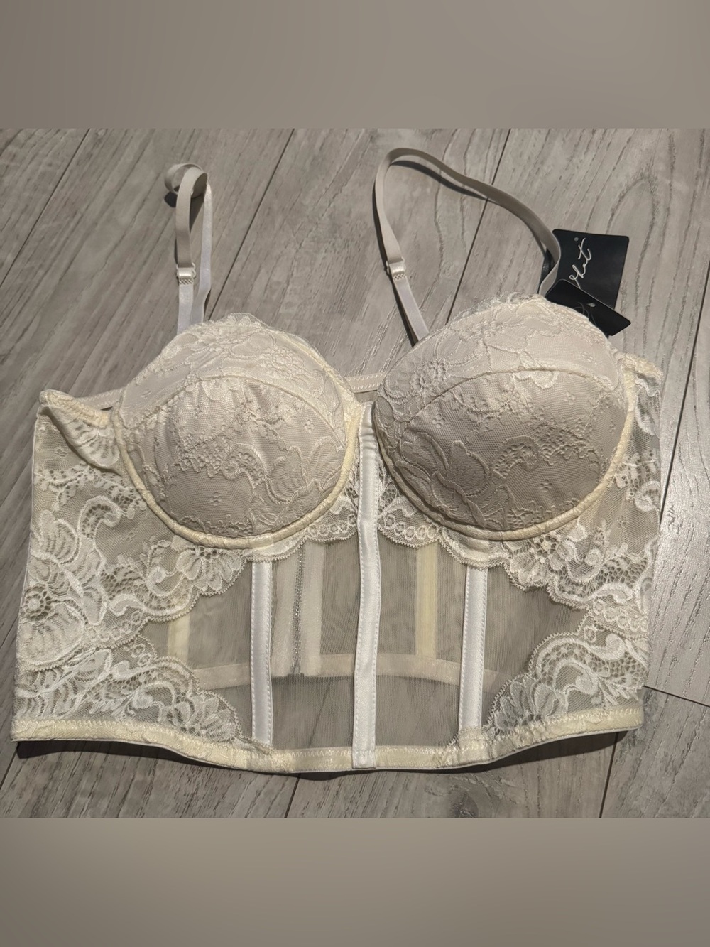 Say What? Lace Longline Bustier Bra in Ivory Cream